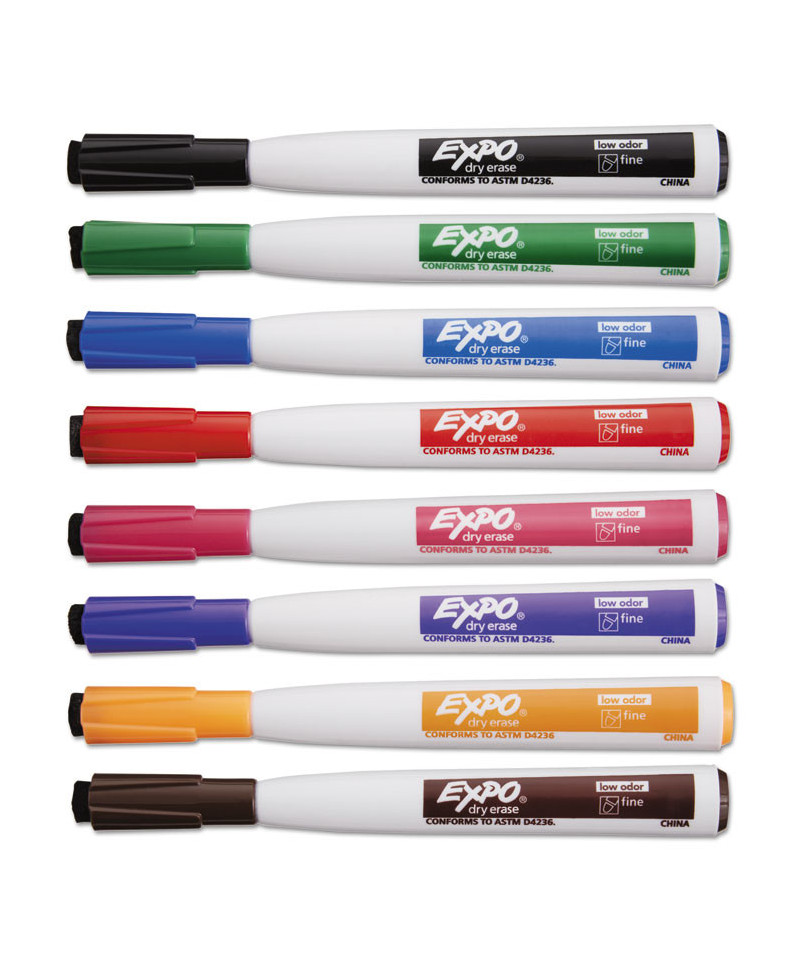 Magnetic Dry Erase Marker, Fine Bullet Tip, Assorted Colors, 8/Pack