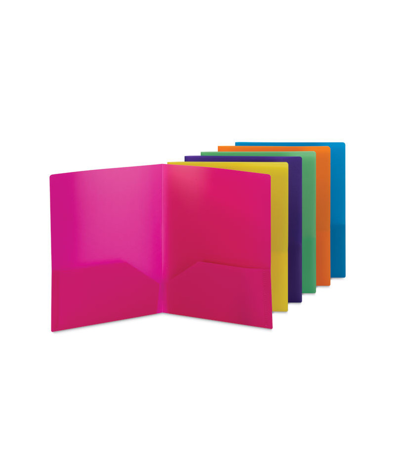 Poly Two Pocket Folders 100 Sheet Capacity 11 X 85 Assorted 6pack