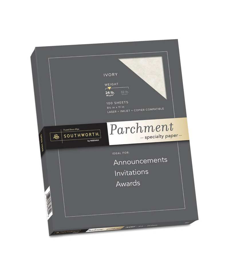 Parchment Specialty Paper, 24 lb Bond Weight, 8.5 x 11, Ivory, 100/Pack