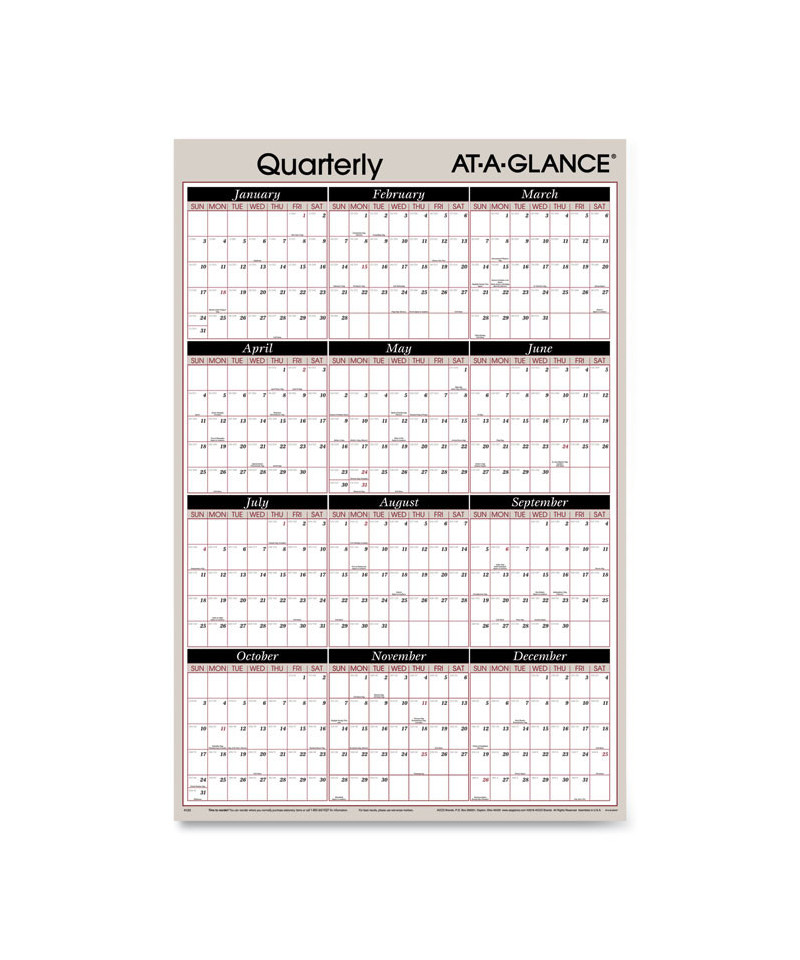 Vertical/Horizontal Erasable Quarterly/Monthly Wall Planner, 24 x 36 ...