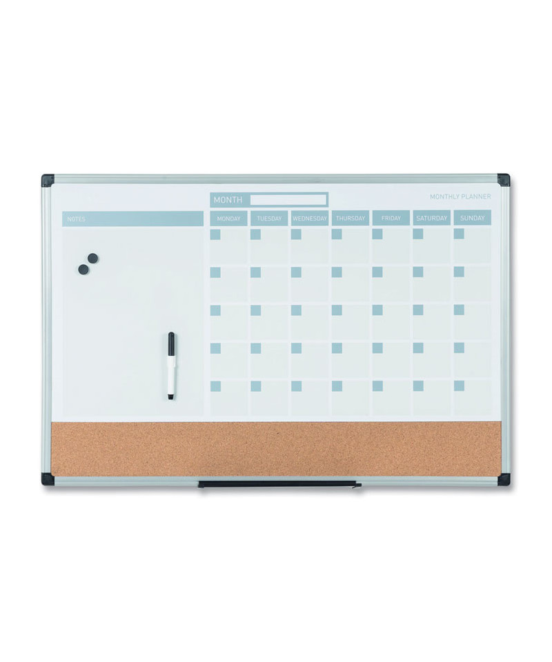 3in1 Calendar Planner, 36 x 24, White Surface, Silver Aluminum Frame