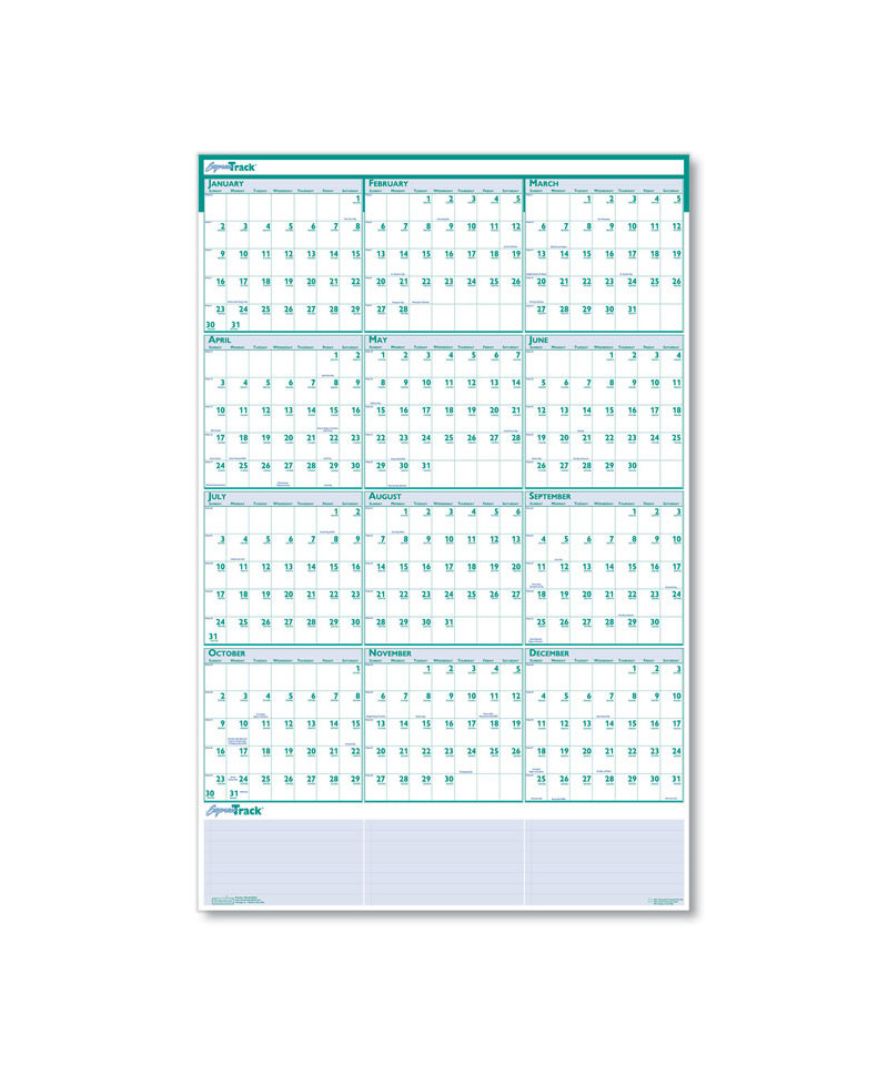 Express Track Recycled Reversible/Erasable Yearly Wall Calendar, 24 x ...