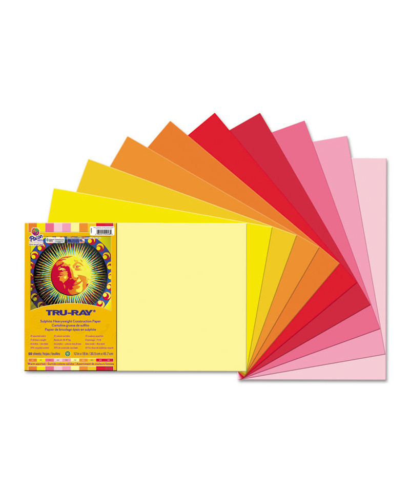 Tru-Ray Construction Paper, 76 Lbs., 12 X 18, Assorted, 25 Sheets/Pack