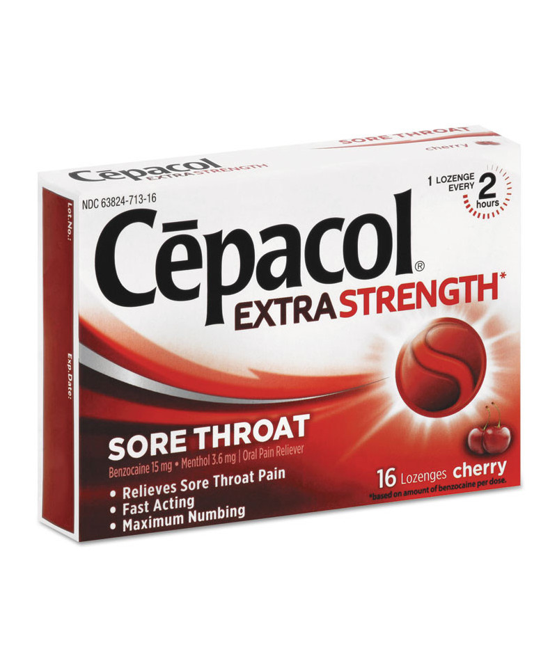 Extra Strength Sore Throat Lozenge, Cherry, 16/Box