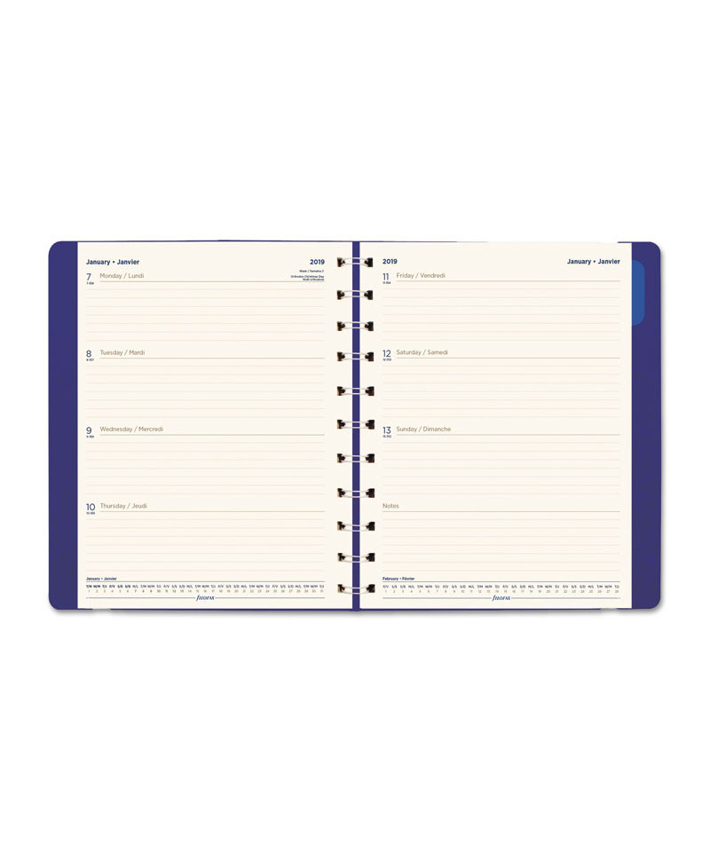 Soft-Touch Weekly Planner, 10 3/4 x 8 1/2, Blue, 2019