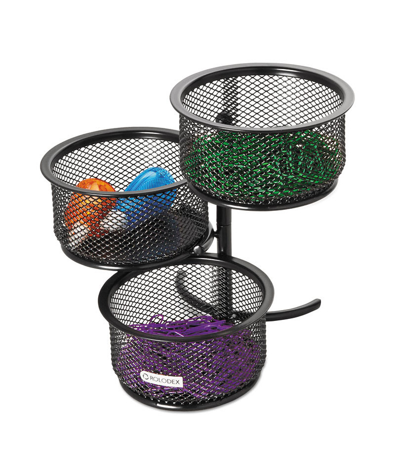 3 Tier Wire Mesh Swivel Tower Paper Clip Holder, 3 3/4 x 6 1/2 x 6, Black