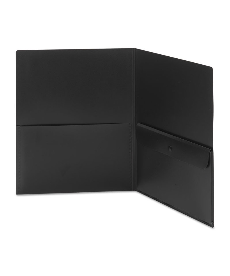 Poly Two-Pocket Folder w/Security Pocket, 11 x 8 1/2, Black, 5/Pack